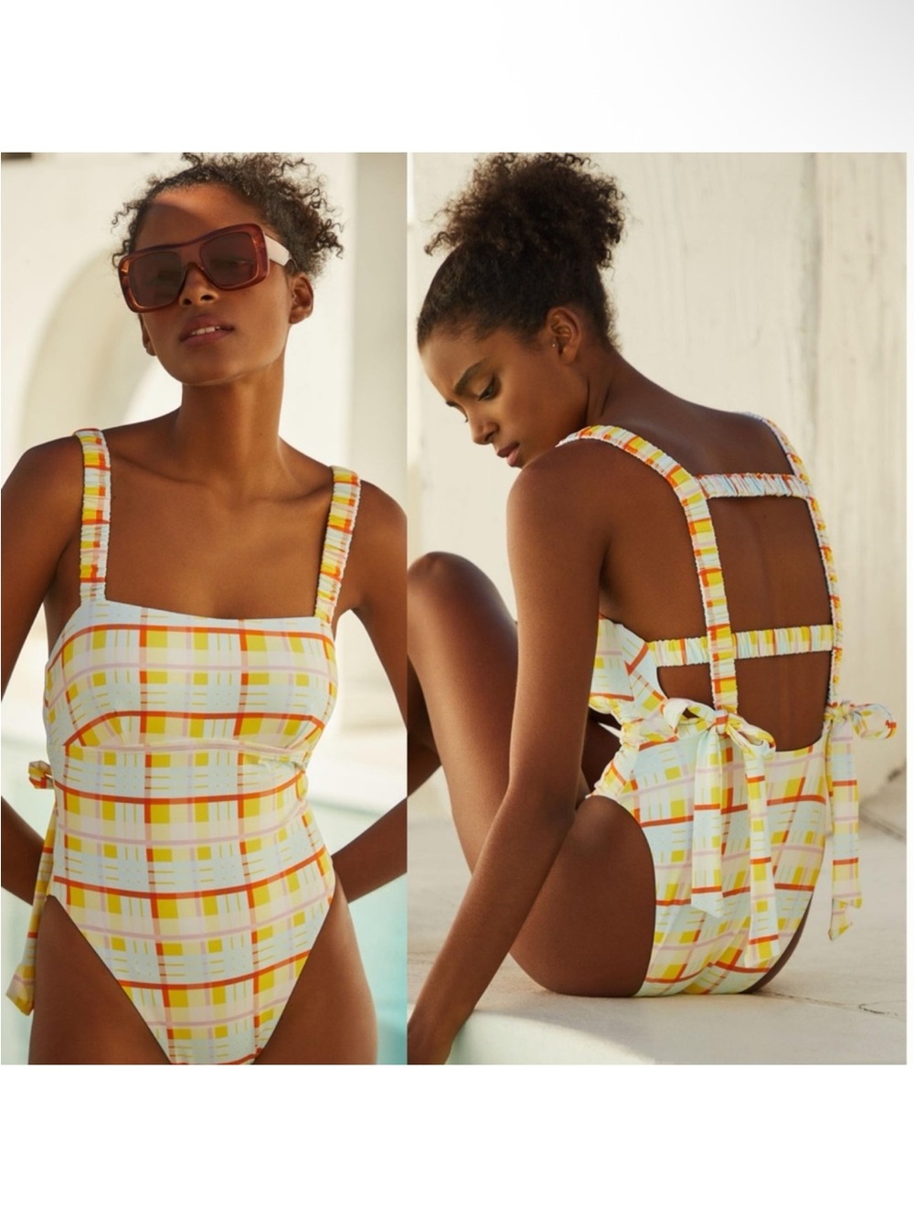 NWOT By Anthropologie Sanja Scrunchie Strap Plaid One Piece Swimsuit